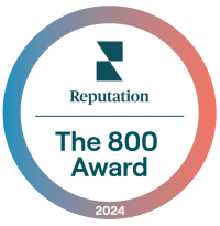 a white circle with the words reputation the 800 award