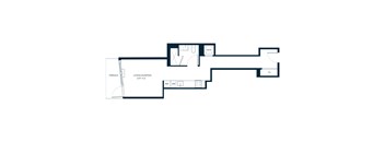 A floor plan of a living space with a living-sleeping area and a terrace.