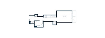 A floor plan of a living/sleeping area with a terrace.