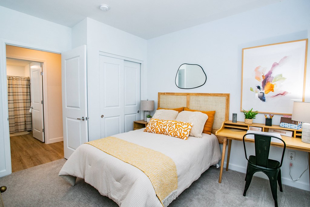 Rendering of a luxury bedroom at theApex @ Meadows apartments in Las Vegas.