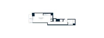 A floor plan of a living/sleeping area with a reference and directional wall.