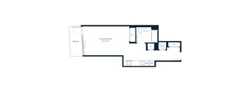 A floor plan of a living/sleeping area that is 17'1" x 11'3".