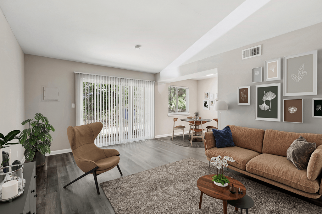 a living room with a couch and a coffee table