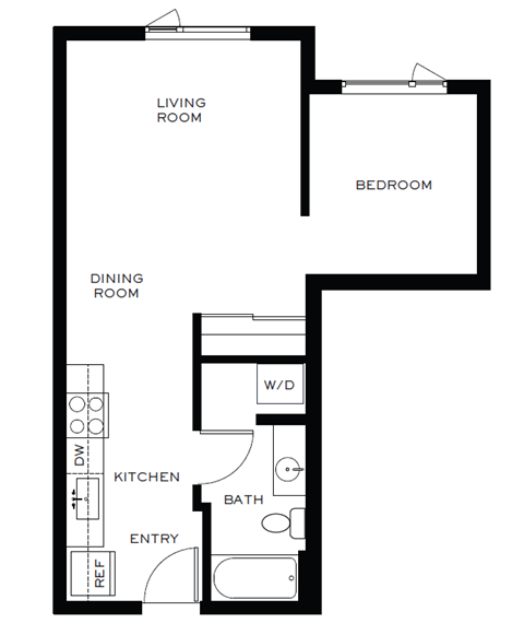 a floor plan of a house with a bedroom and a living room