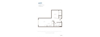A floor plan of apartment A01 with one bedroom, one bath, and 531 square feet.