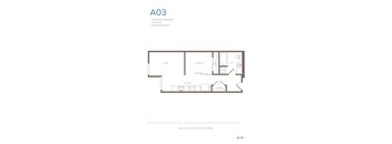A03 is a one bedroom apartment with a living room, sleeping area, kitchen, and bathroom.