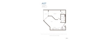 A drawing of a floor plan for a one bedroom apartment.
