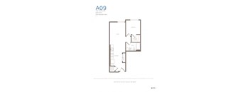 A floor plan for a one bedroom apartment with a living room, kitchen, bath, and bedroom.