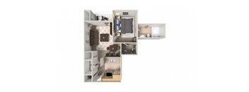 a floor plan with a bedroom and a living room
