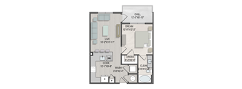 a floor plan of a studio apartment with a bedroom and a living room