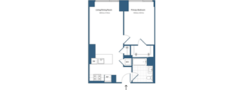 A floor plan of a living/dining room and primary bedroom with dimensions.