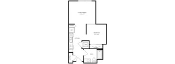 a floor plan of a small house with a kitchen and a living room