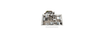 A floor plan of a house with a kitchen, living room, and two bedrooms.