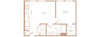 a floor plan of a living room with a bedroom and a bathroom