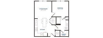 a blueprint of a floor plan with a bedroom and a kitchen