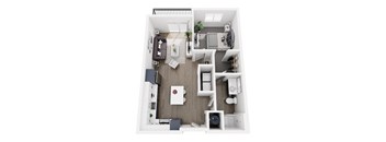 a 1 bedroom floor plan with a bathroom and a living room