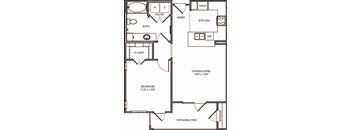 A black and white image of a floor plan for a small apartment.