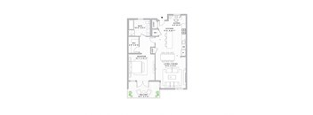 A floor plan of a house with a living room, dining room, kitchen, and bathroom.