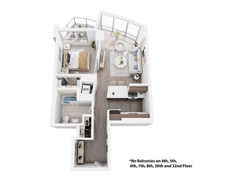 A diagram of a boat layout with no balconies on certain floors.