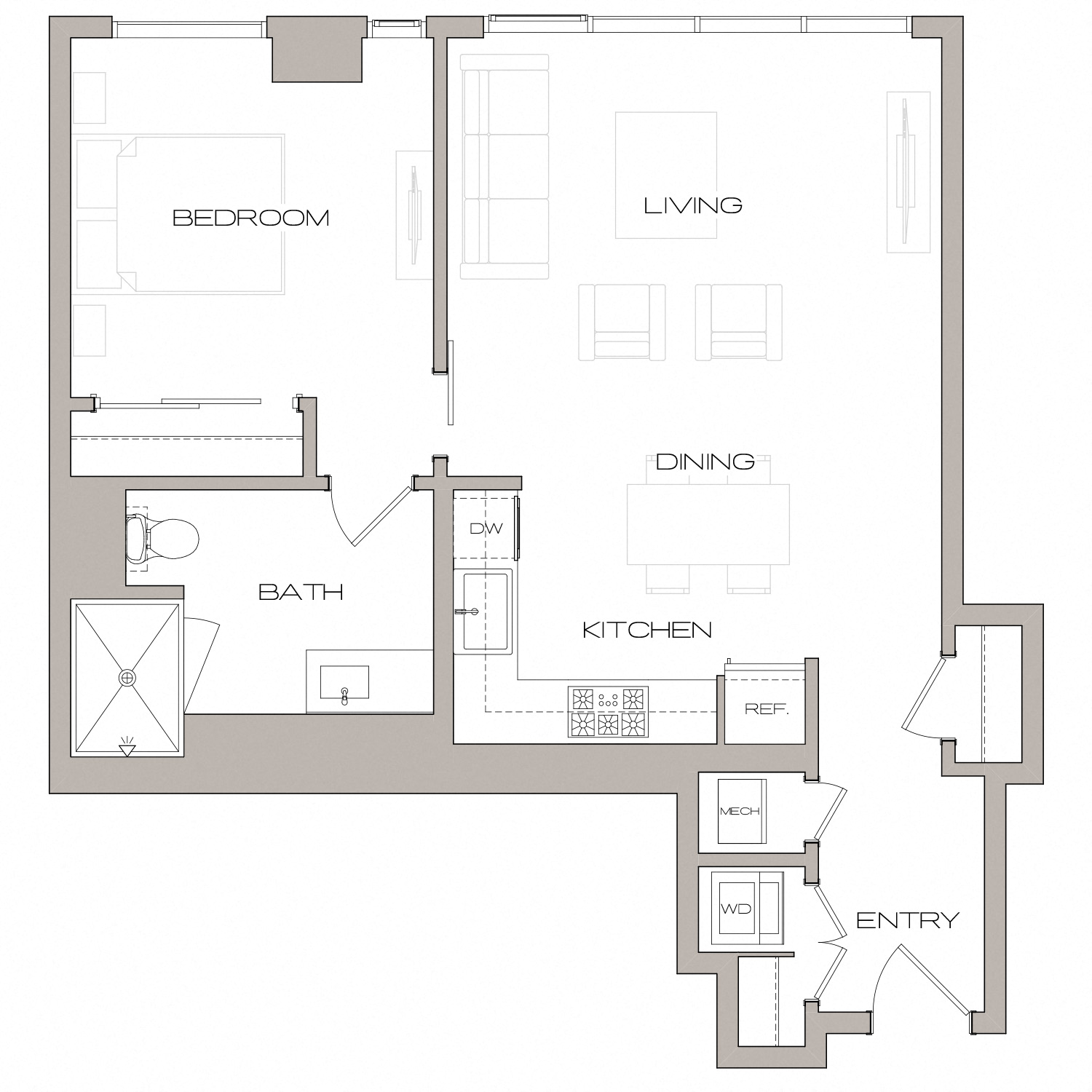 A1 Floorplan 1 bedroom 1 path
