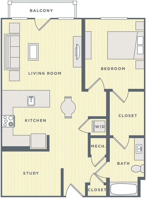 a floor plan of a bedroom apartment with a kitchen and a living room