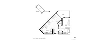 A black and white drawing of a house floor plan.
