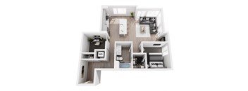 A top-down view of a modern apartment layout.