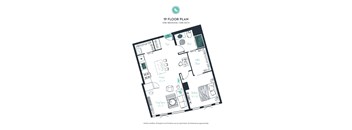 A floor plan of a one bedroom apartment with a bath.