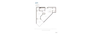 A drawing of a floor plan for a one bedroom apartment.