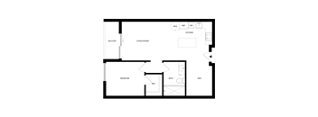A floor plan of a house with a living room, dining room, kitchen, bedroom, bathroom, and den.