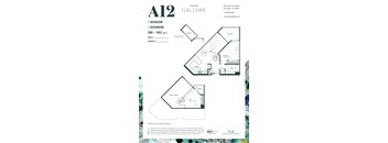 A poster advertising a 1 bedroom, 1 bathroom apartment for rent at Alejandro Gallery.
