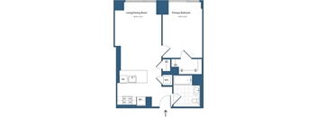 A floor plan of a living/dining room and primary bedroom with dimensions.