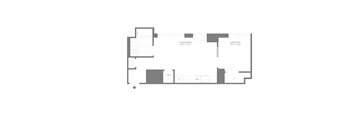 A floor plan of a building with a living room, dining room, and two bedrooms.