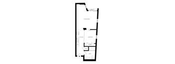 A floor plan of a home with a living room, dining room, kitchen, bedroom, bathroom, and closet.