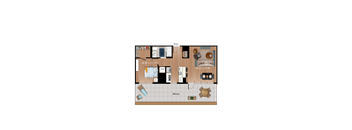 A floor plan of a room with a balcony, measuring 15'-5" x 17'-9".