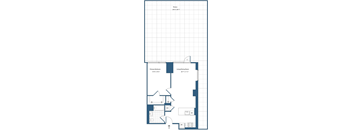 A floor plan of a house with a primary bedroom and a living/dining room.