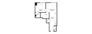 a floor plan of a unit with a bedroom and a living room
