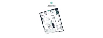 A floor plan of a 715 square foot one bedroom apartment with one bath.