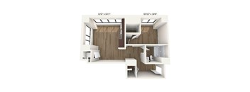 a renovated room with a desk and a window