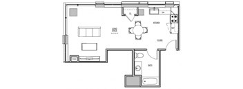 a floor plan of a small house with a bedroom and a living room