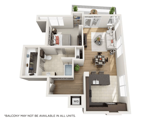 A floor plan of an apartment with a balcony option.