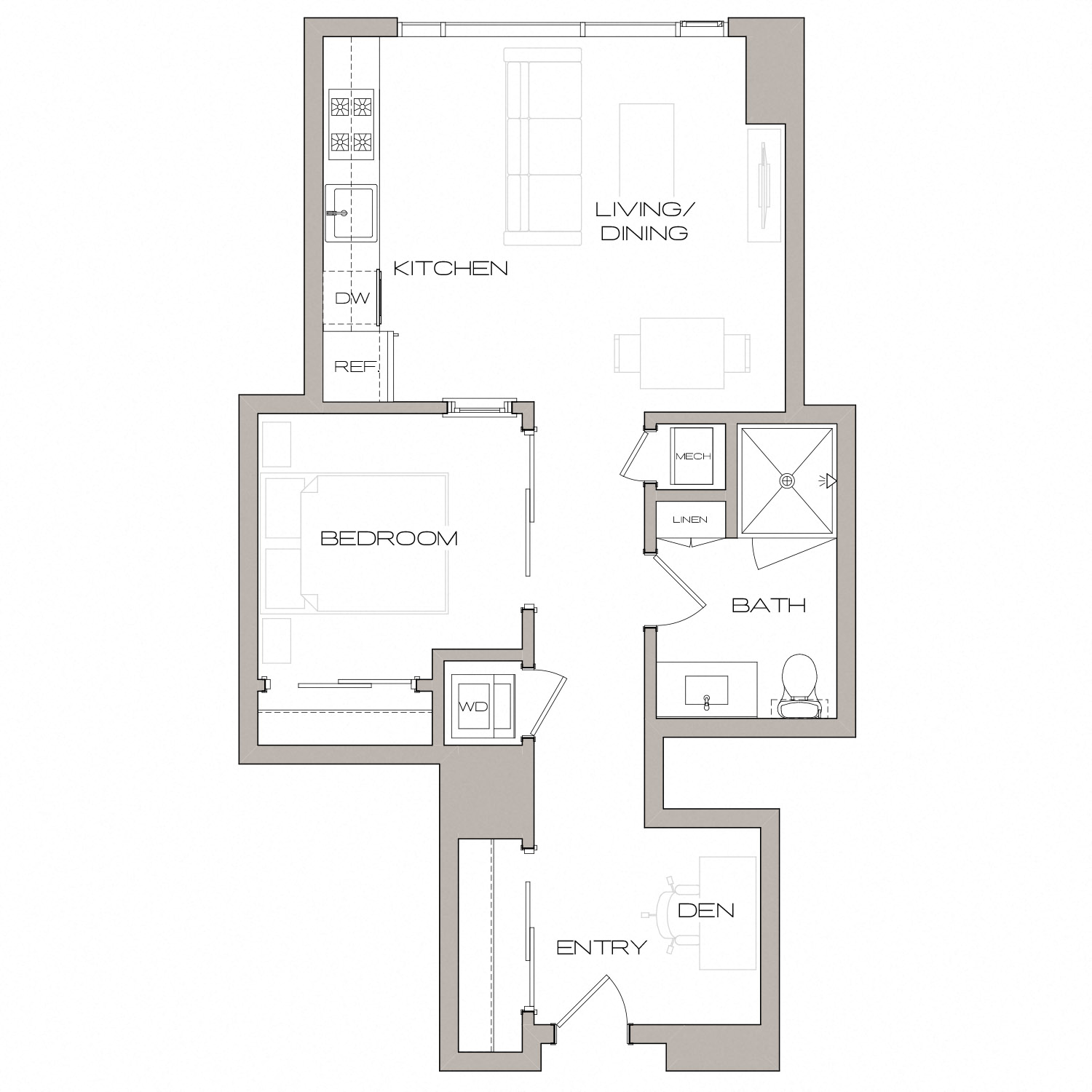 A1U FLoorplan 1 bed 1 bath