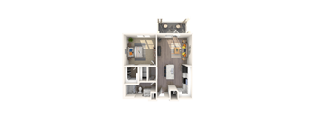 a floor plan of a studio apartment with a bedroom and kitchen