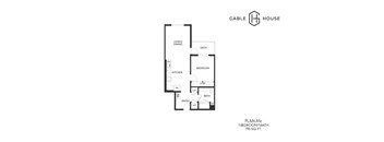 A floor plan for a 1 bedroom/1 bath apartment.