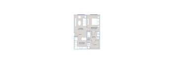 A floor plan of a small apartment with a living room, kitchen, bathroom, and bedroom.