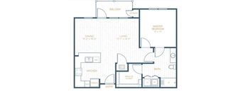 A floor plan of a house with a master bedroom, dining room, living room, kitchen, and bath.