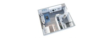 a floor plan of a one bedroom apartment with a bathroom and a balcony at Edendale Crossing, Los Angeles