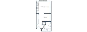 an illustration of a floor plan for a bedroom with a bed and a closet