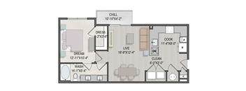 a floor plan of a room with a bedroom and a living room