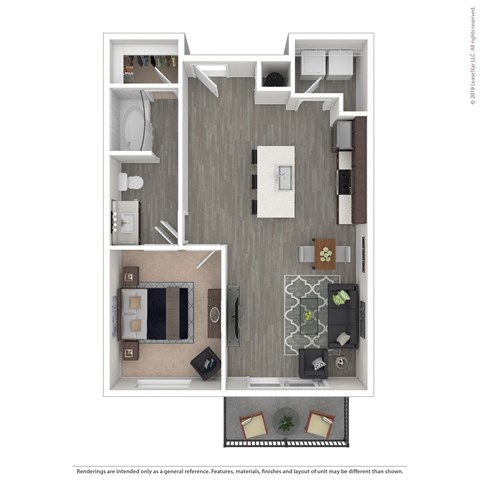 One Bedroom one bathroom floor plan at 601 Pax, Phoenix, AZ, 85003